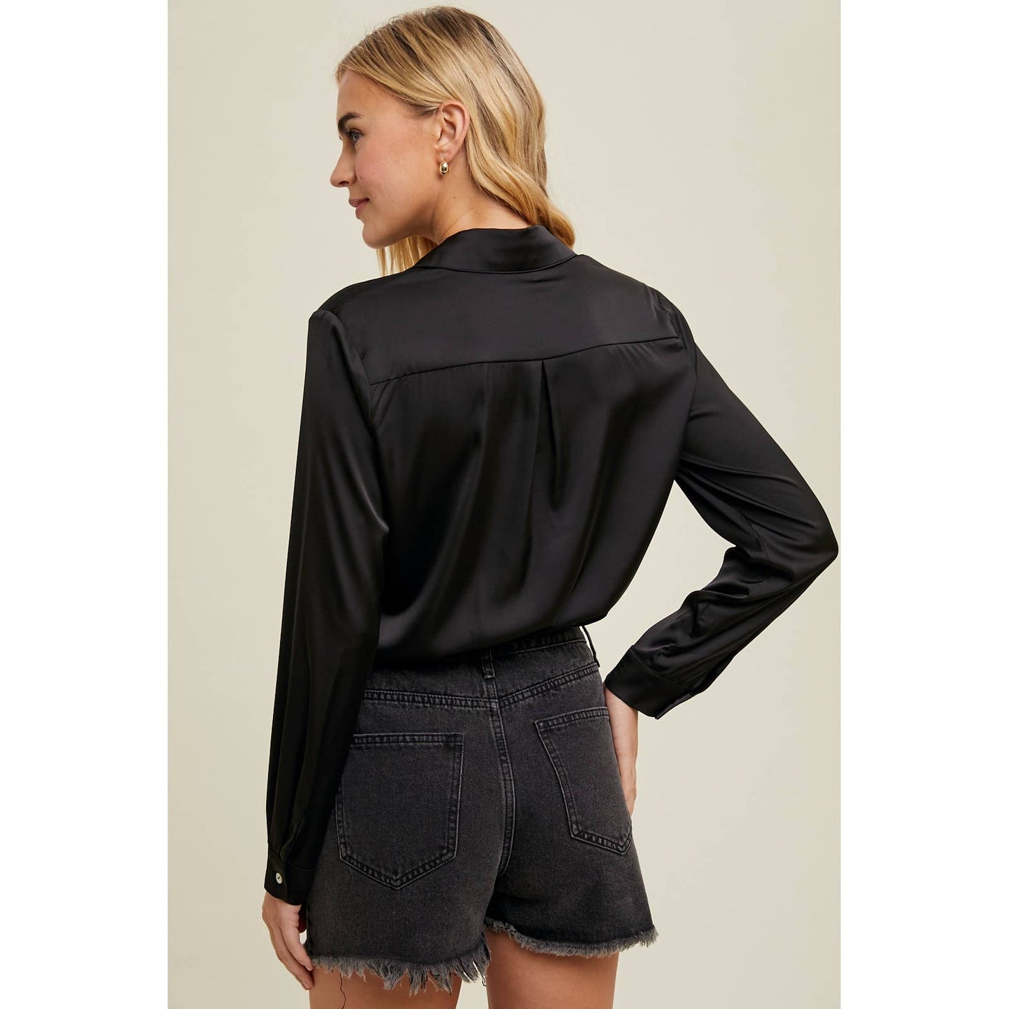 Satin Button-Up Shirt Thong Bodysuit | WL24-9444