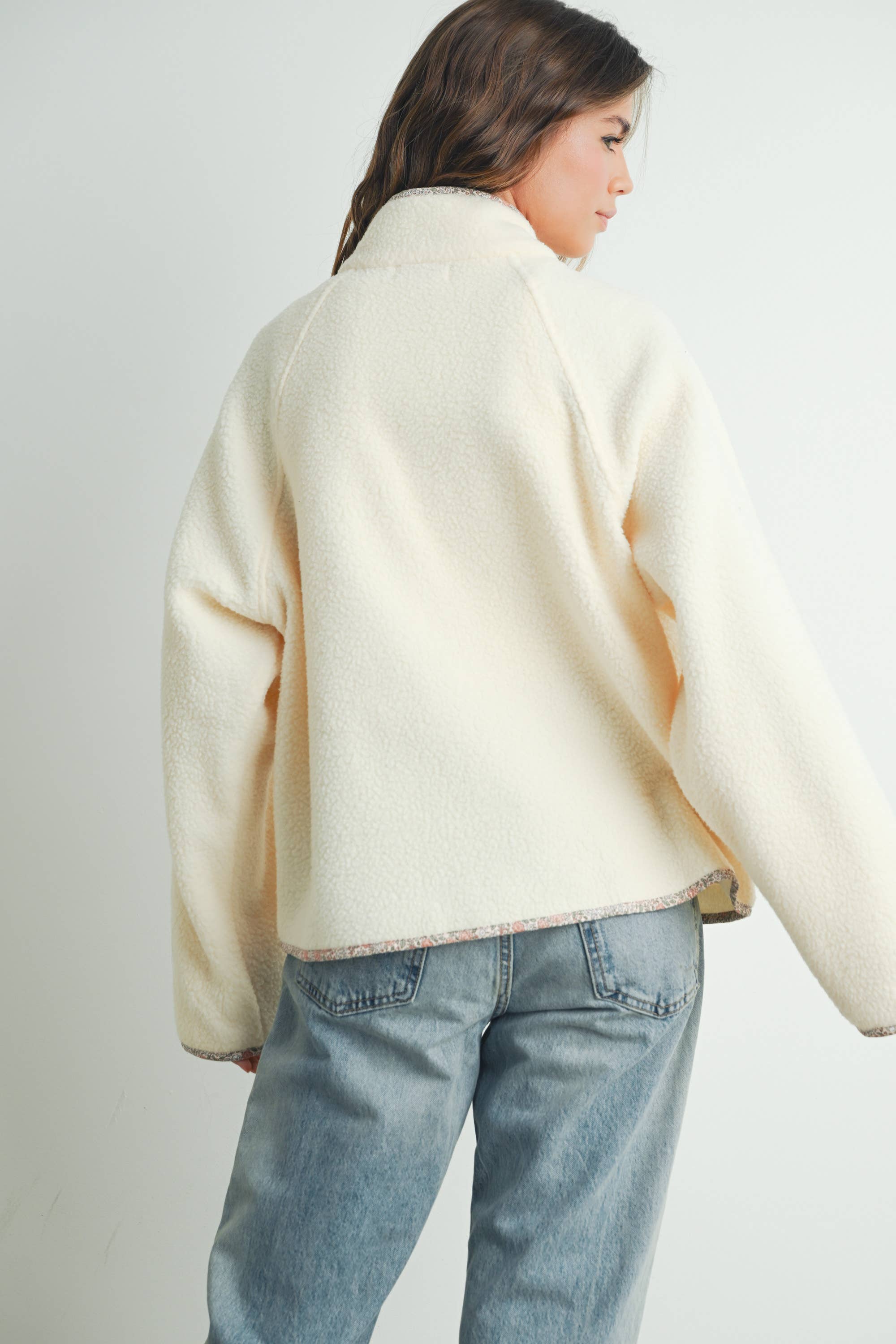 Ember | Fall Cozy Snap Mock Neck Sherpa Fleece Jacket