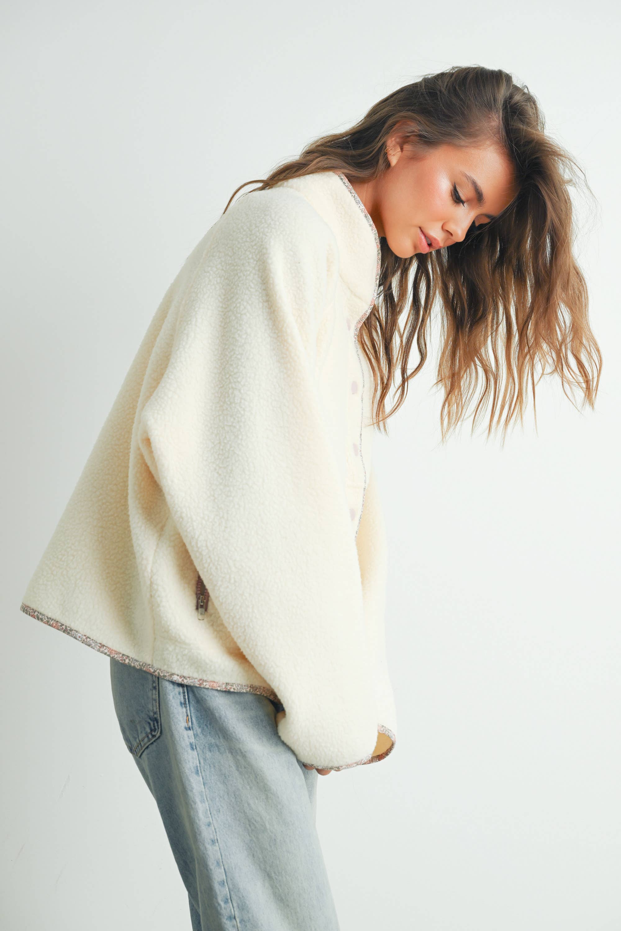 Ember | Fall Cozy Snap Mock Neck Sherpa Fleece Jacket