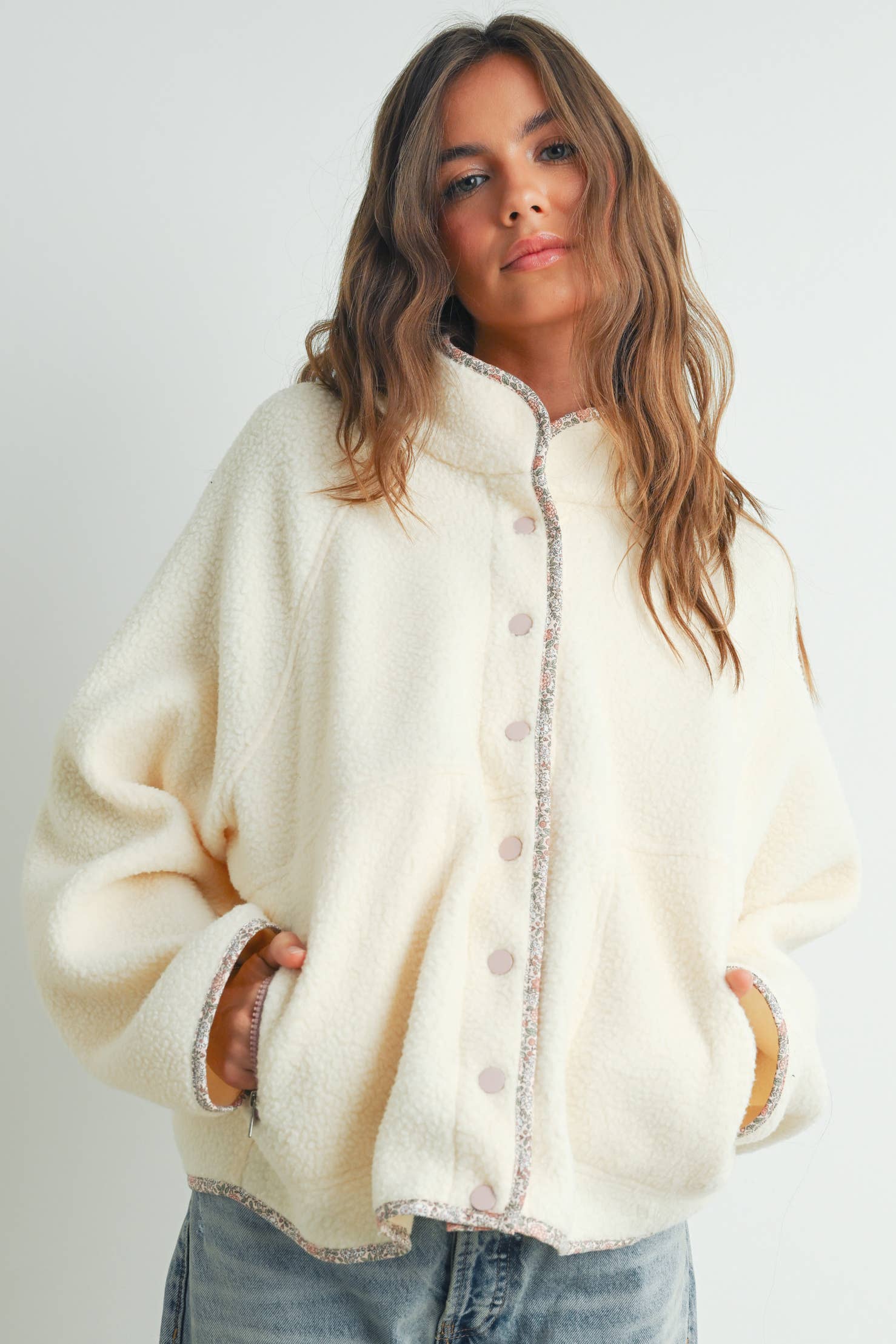 Ember | Fall Cozy Snap Mock Neck Sherpa Fleece Jacket