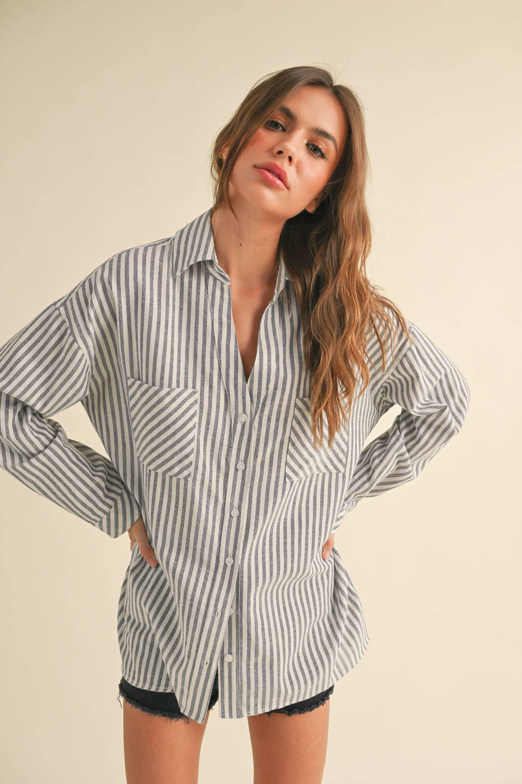 Millionaire Mommy | 100% Cotton Striped Pattern Button Down Shirt