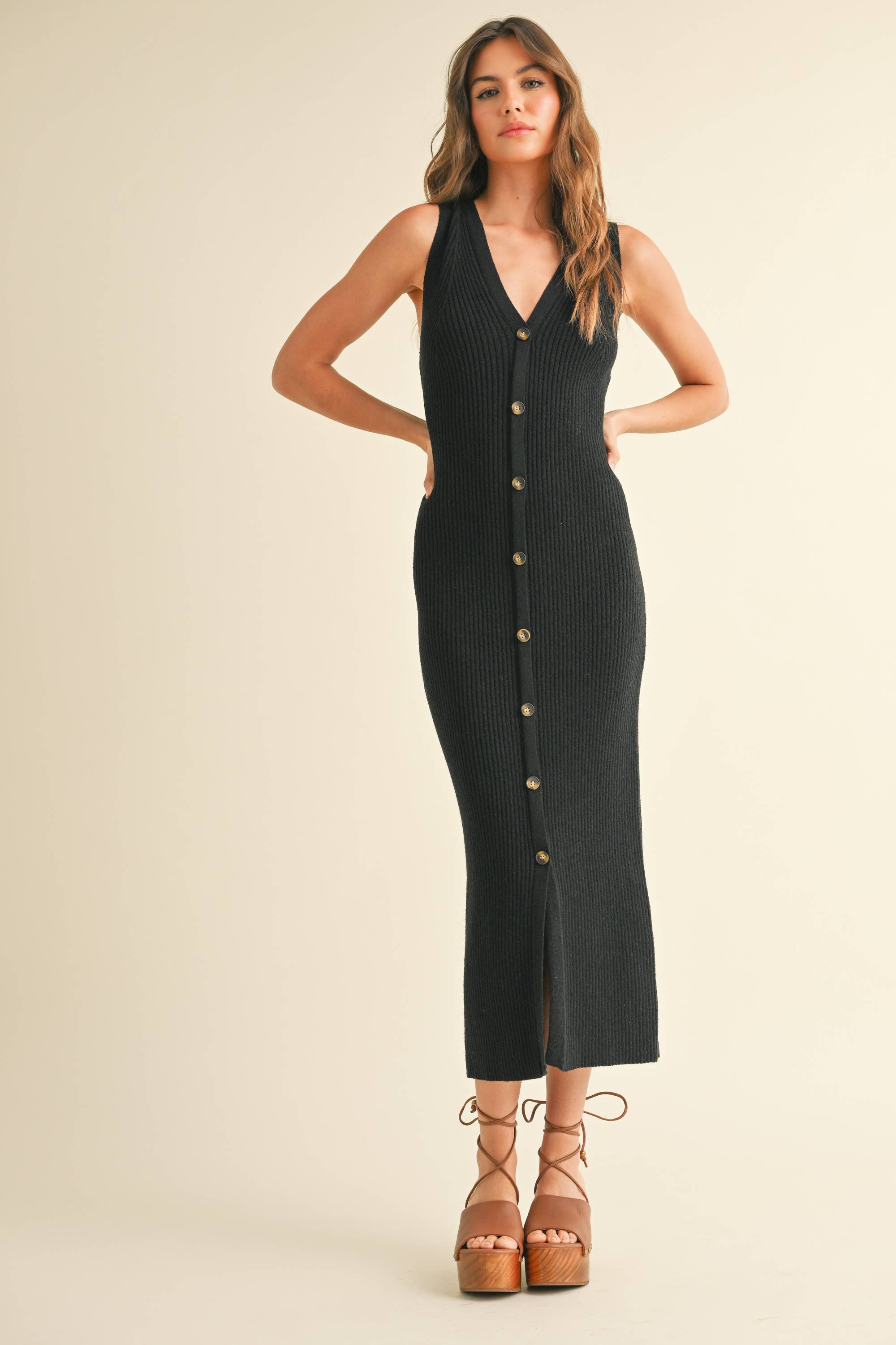 Harlow | Button Down Ribbed Knitted Long Dress