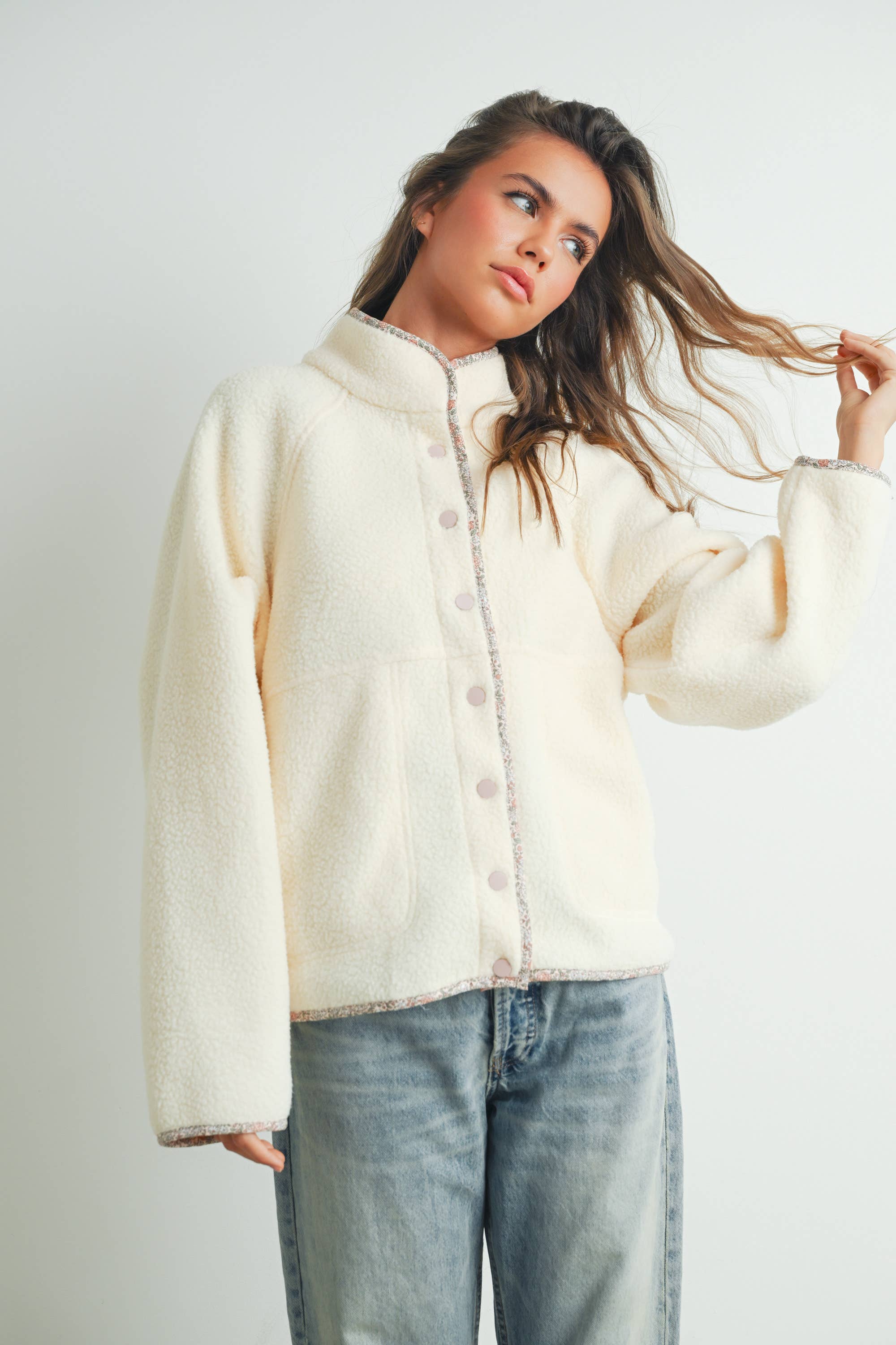 Ember | Fall Cozy Snap Mock Neck Sherpa Fleece Jacket