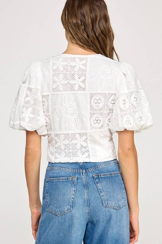 Lovie | 100% Cotton Embroidered Blouse with Tie Front