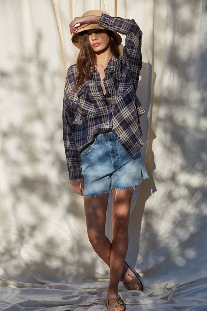 Harlow | Oversized Linen Flannel Button Down Shirt