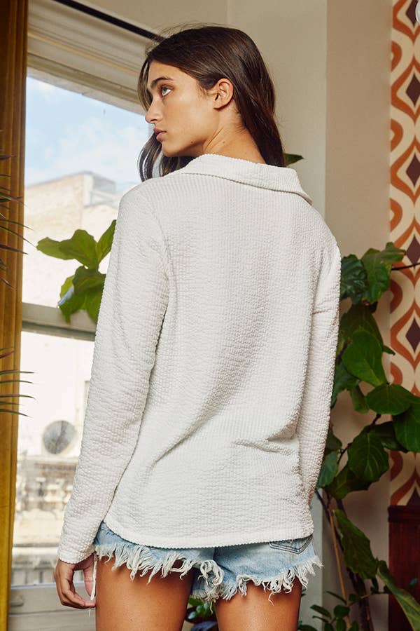 Izzie | Washed Solid Textured Knit Shirt
