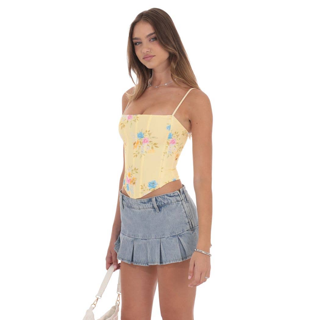 Arloa | Pointed Floral Corset Top in Yellow