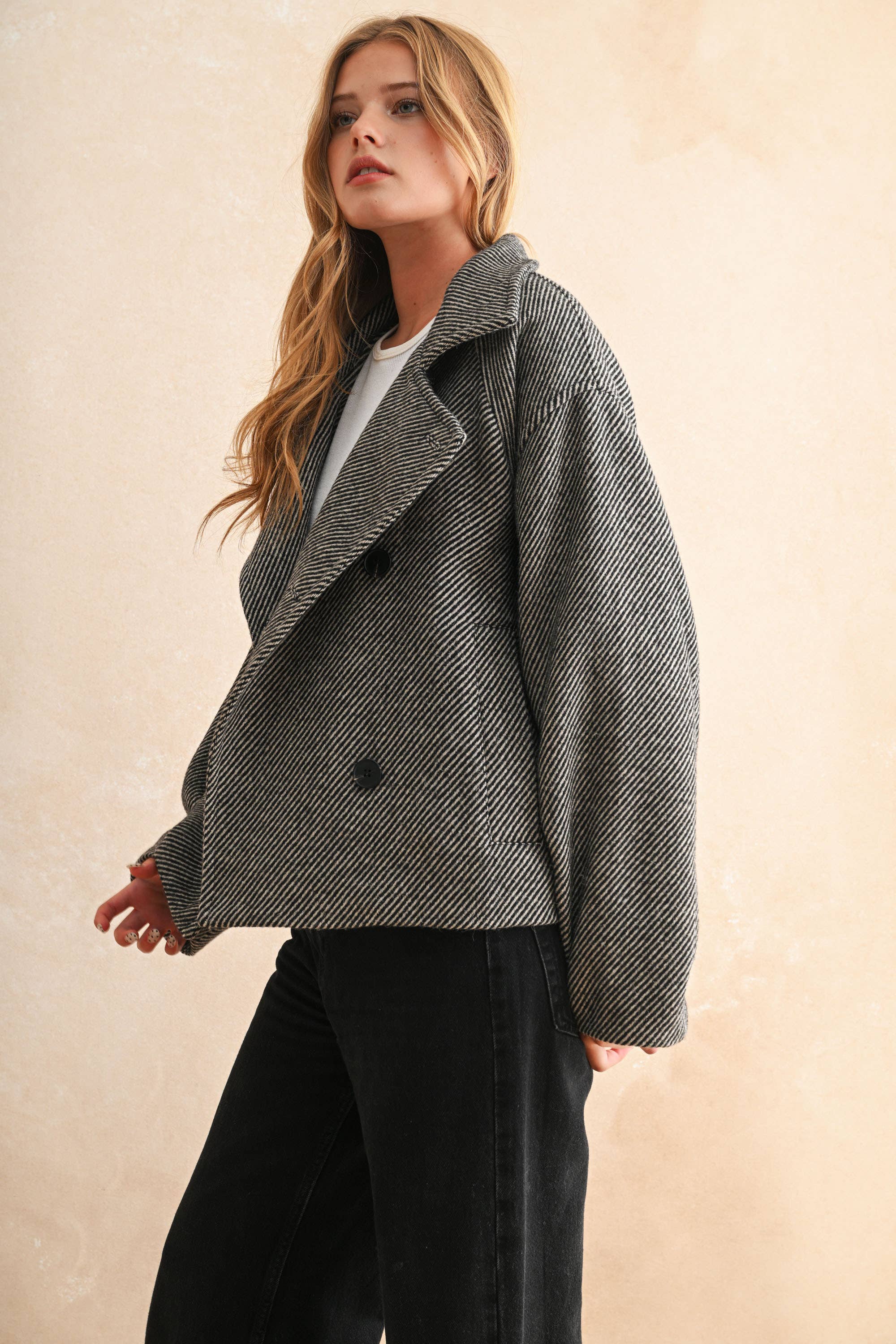 Gabriella | Herringbone Pattern Cape Style Jacket