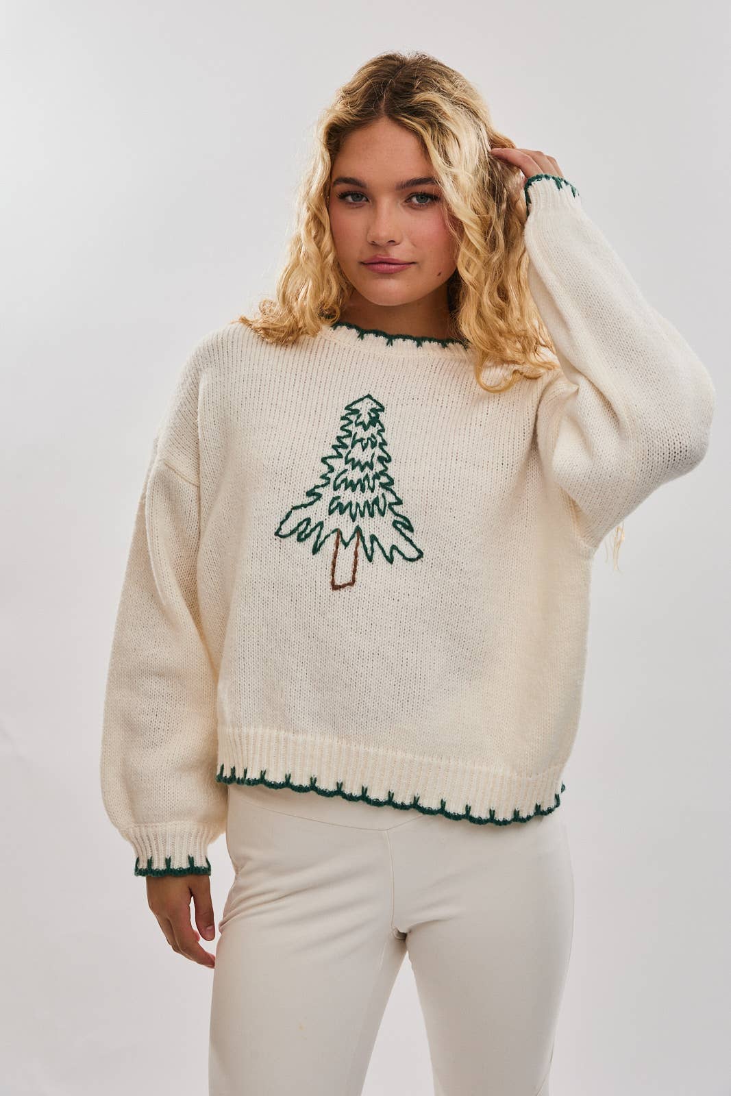 Holiday | "Christmas Tree" Stitching Oversized Sweater