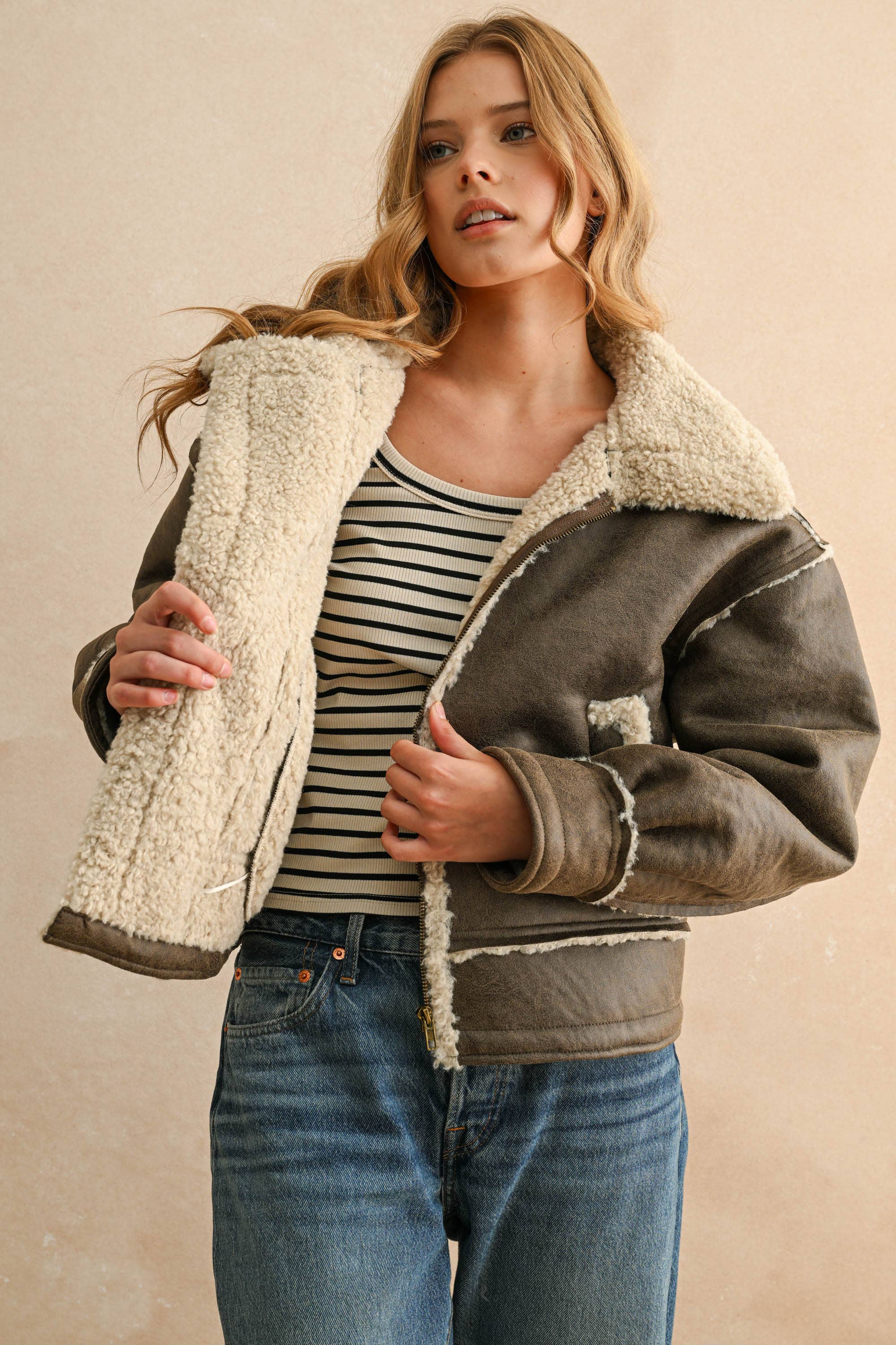 Colette | Sherpa Lined Pu Jacket