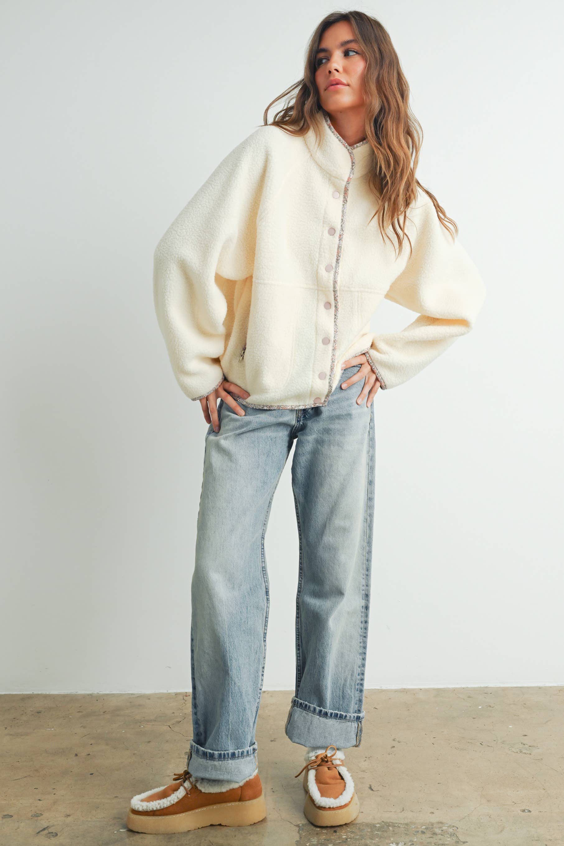 Ember | Fall Cozy Snap Mock Neck Sherpa Fleece Jacket