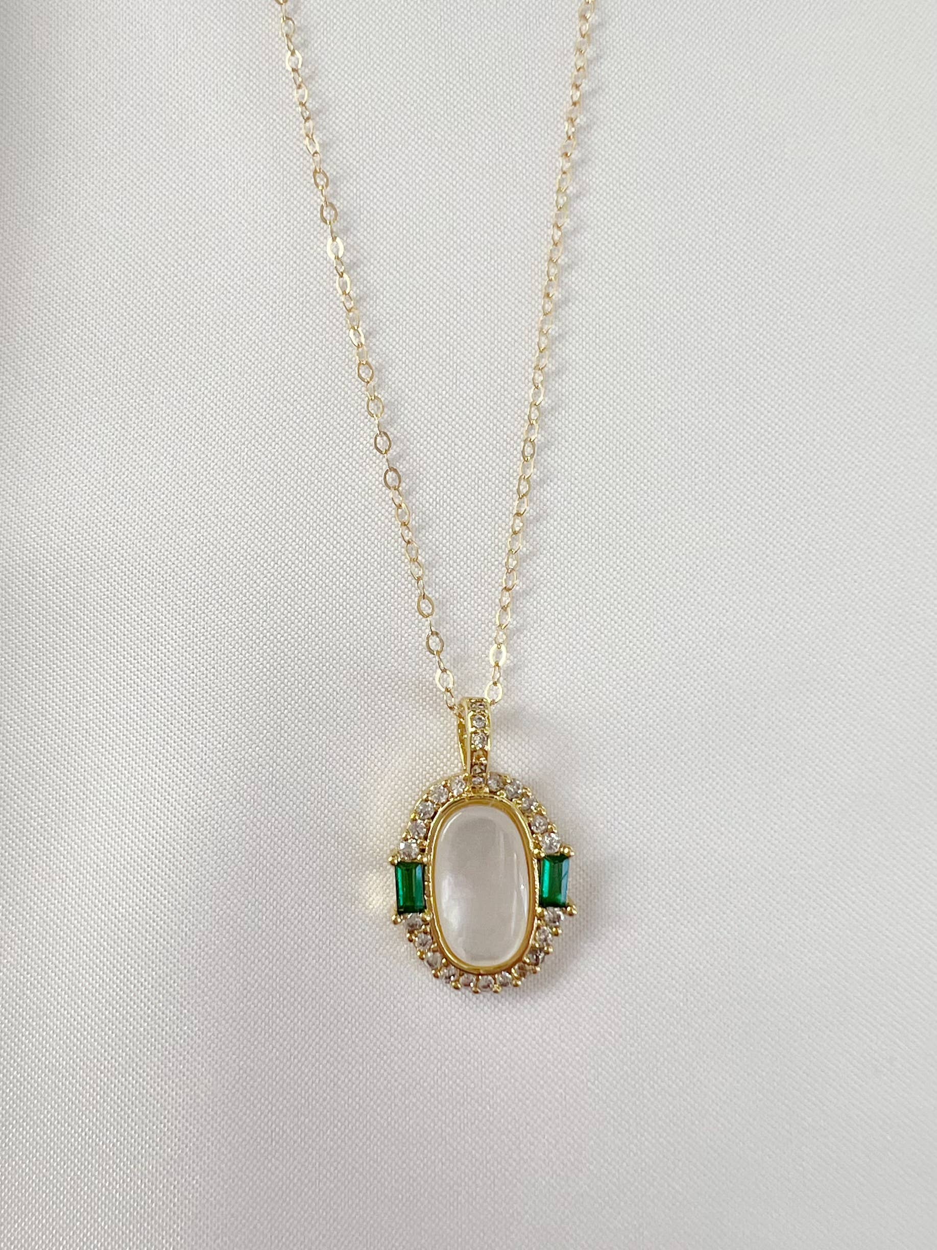Emerald Bay Mother of Pearl Pendant Necklace Gold Filled