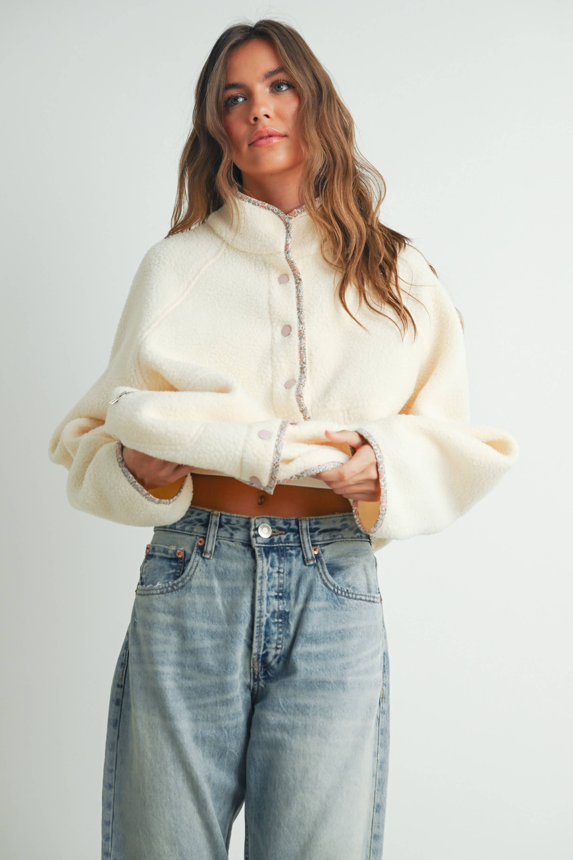Ember | Fall Cozy Snap Mock Neck Sherpa Fleece Jacket