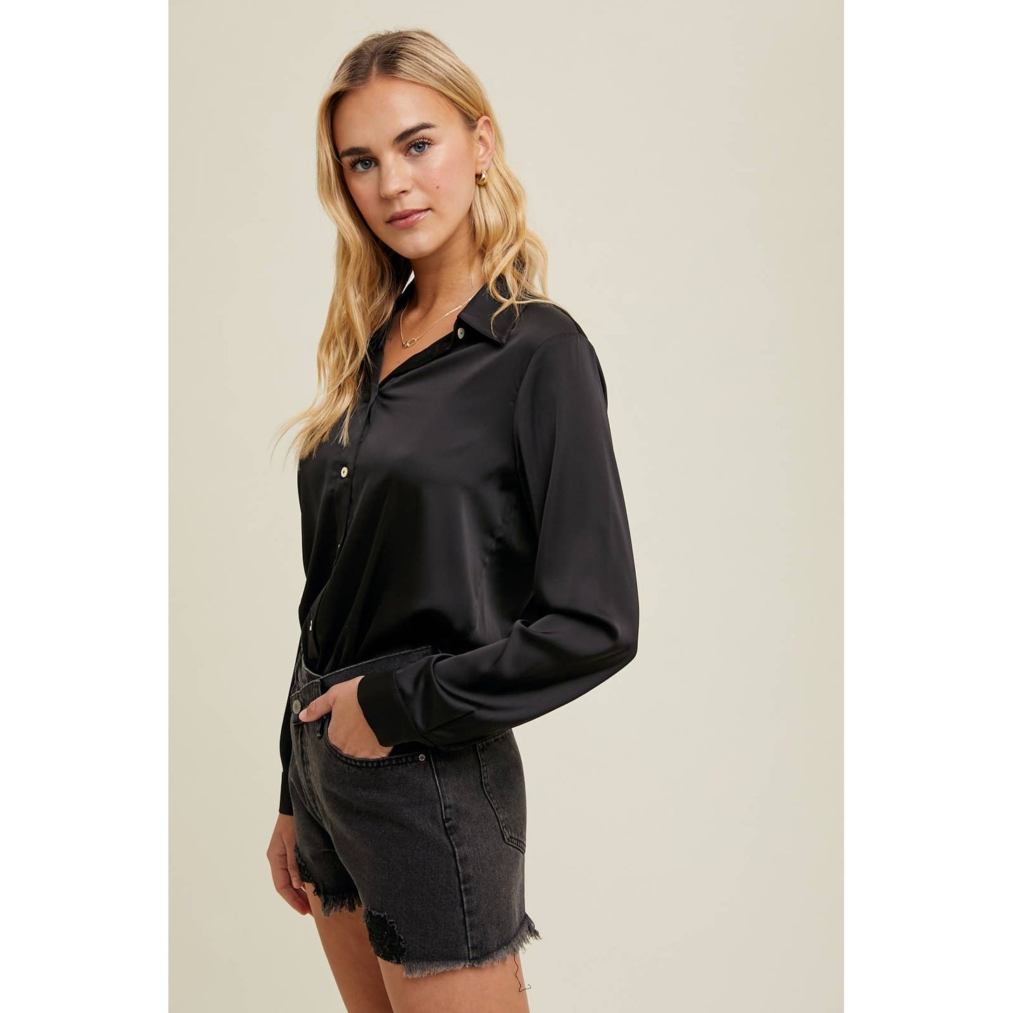 Satin Button-Up Shirt Thong Bodysuit | WL24-9444