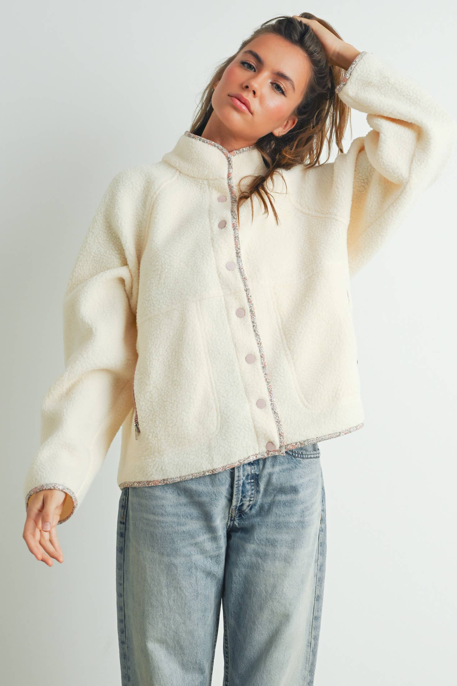 Ember | Fall Cozy Snap Mock Neck Sherpa Fleece Jacket