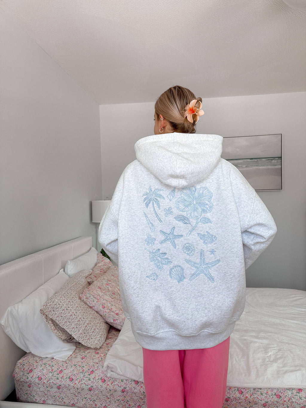 Pearl Grey | Tropical Embroider Hoodie