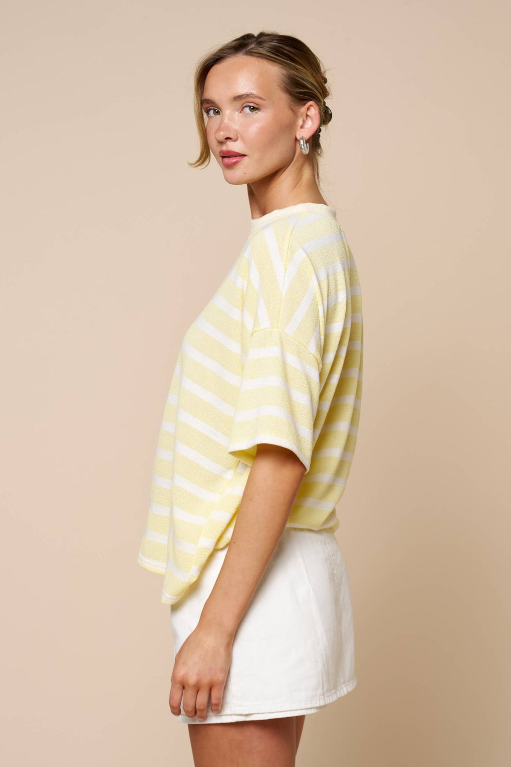 Mabel | Striped Short Sleeve Knit Top & Flare Pant Set