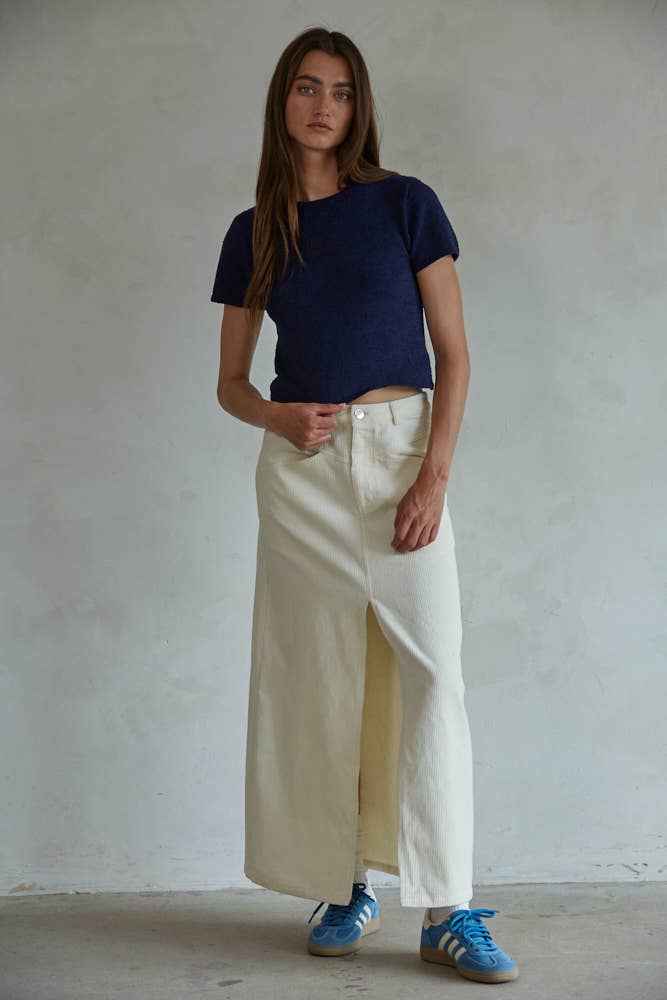 Tessa | Woven Cotton Corduroy Flare Maxi Skirt