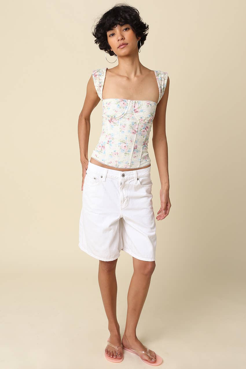 Lorna | Floral Structured Square-Neck Top
