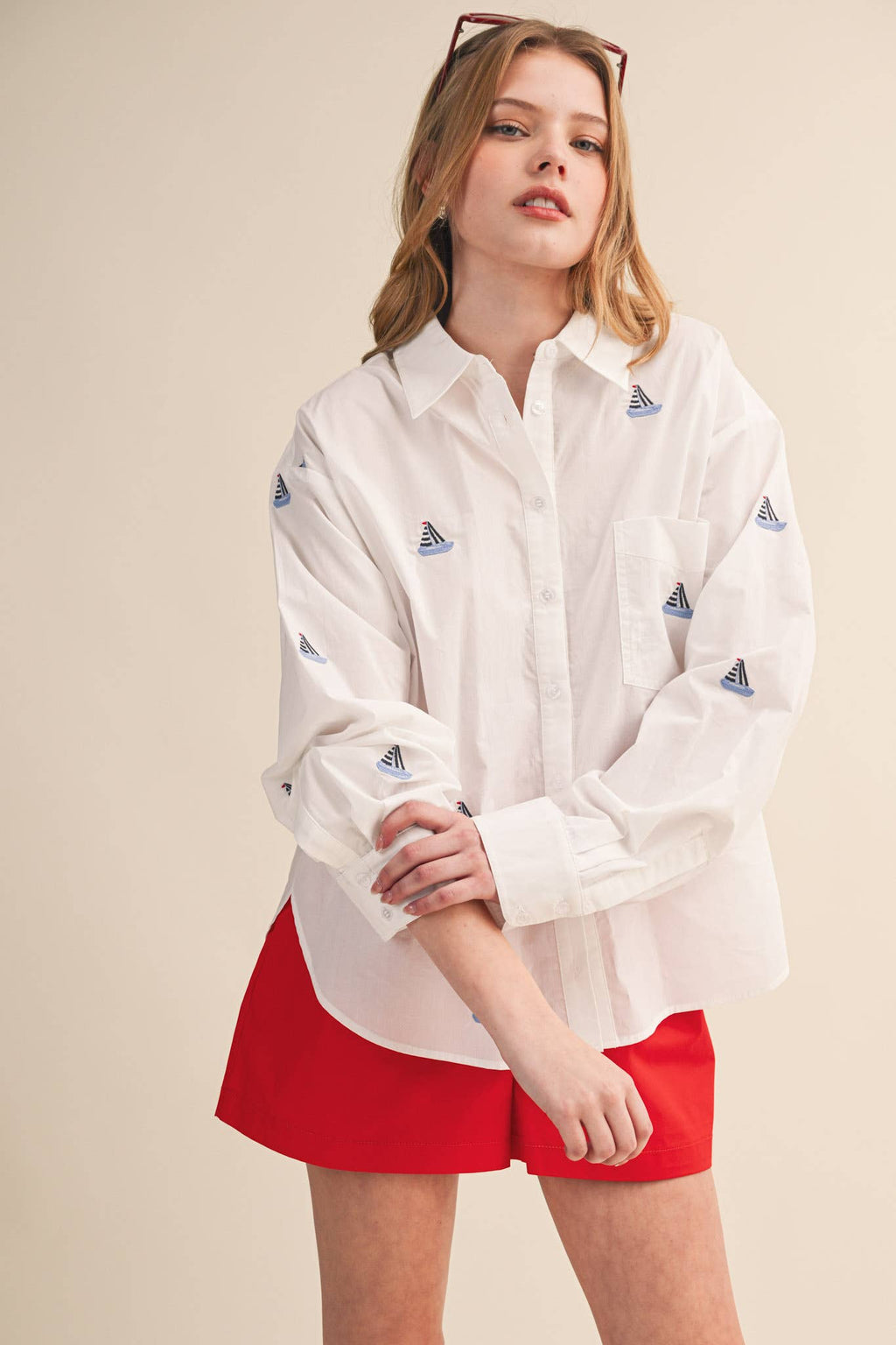 Sailboat | Embroidery Button Down Shirt