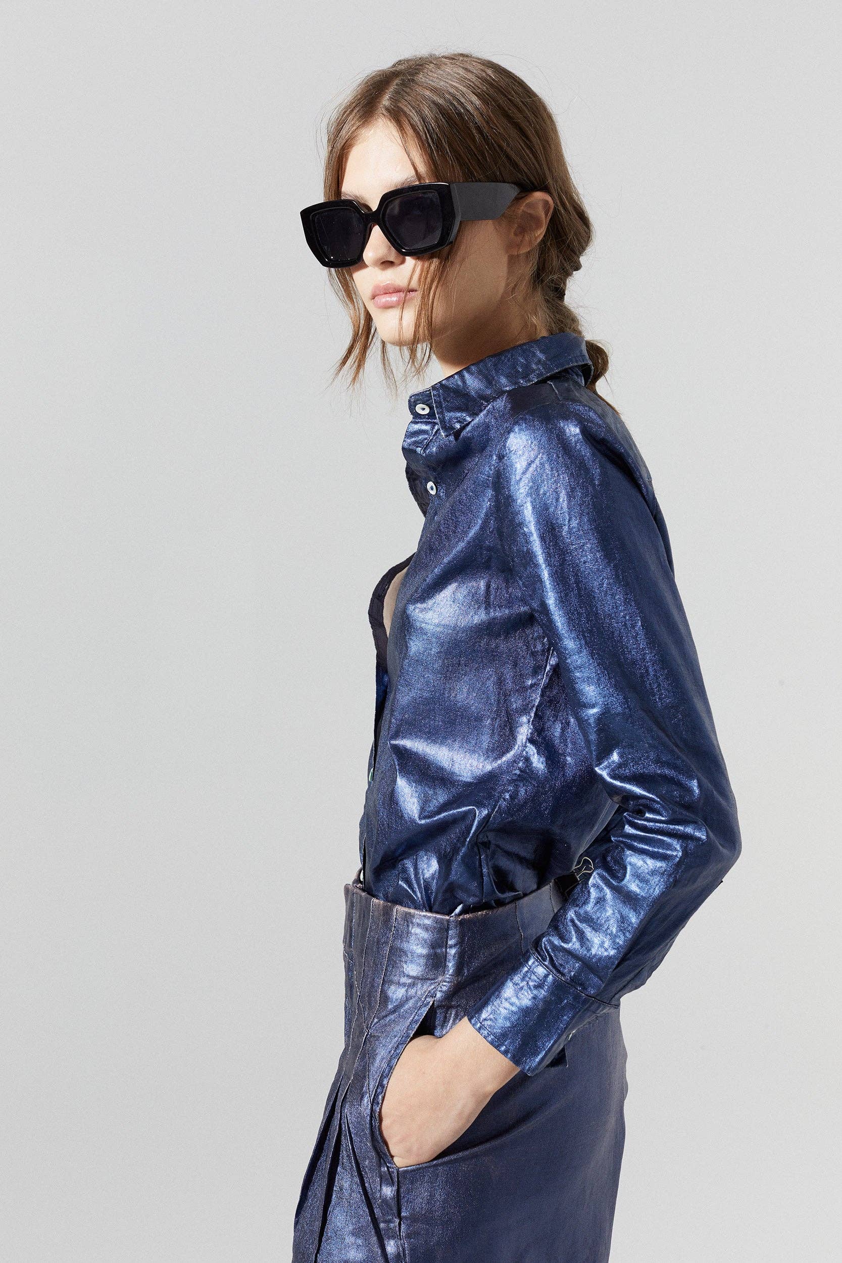 San Marino Metallic Linen Shirt - Dark Blue