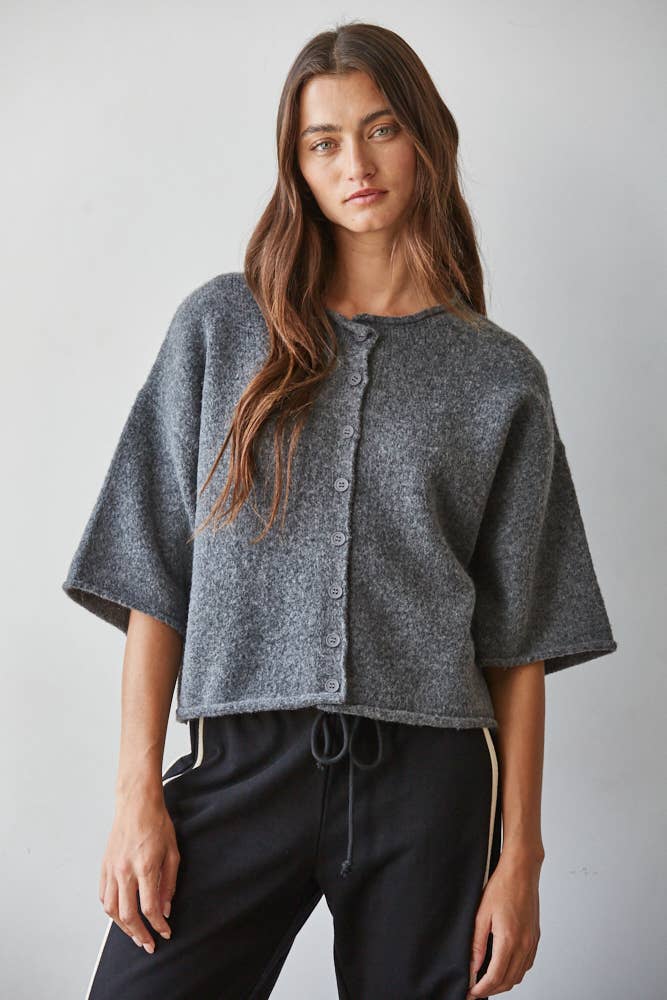 Wilma | Knit Sweater Quarter Sleeve Button Up Cardigan Top