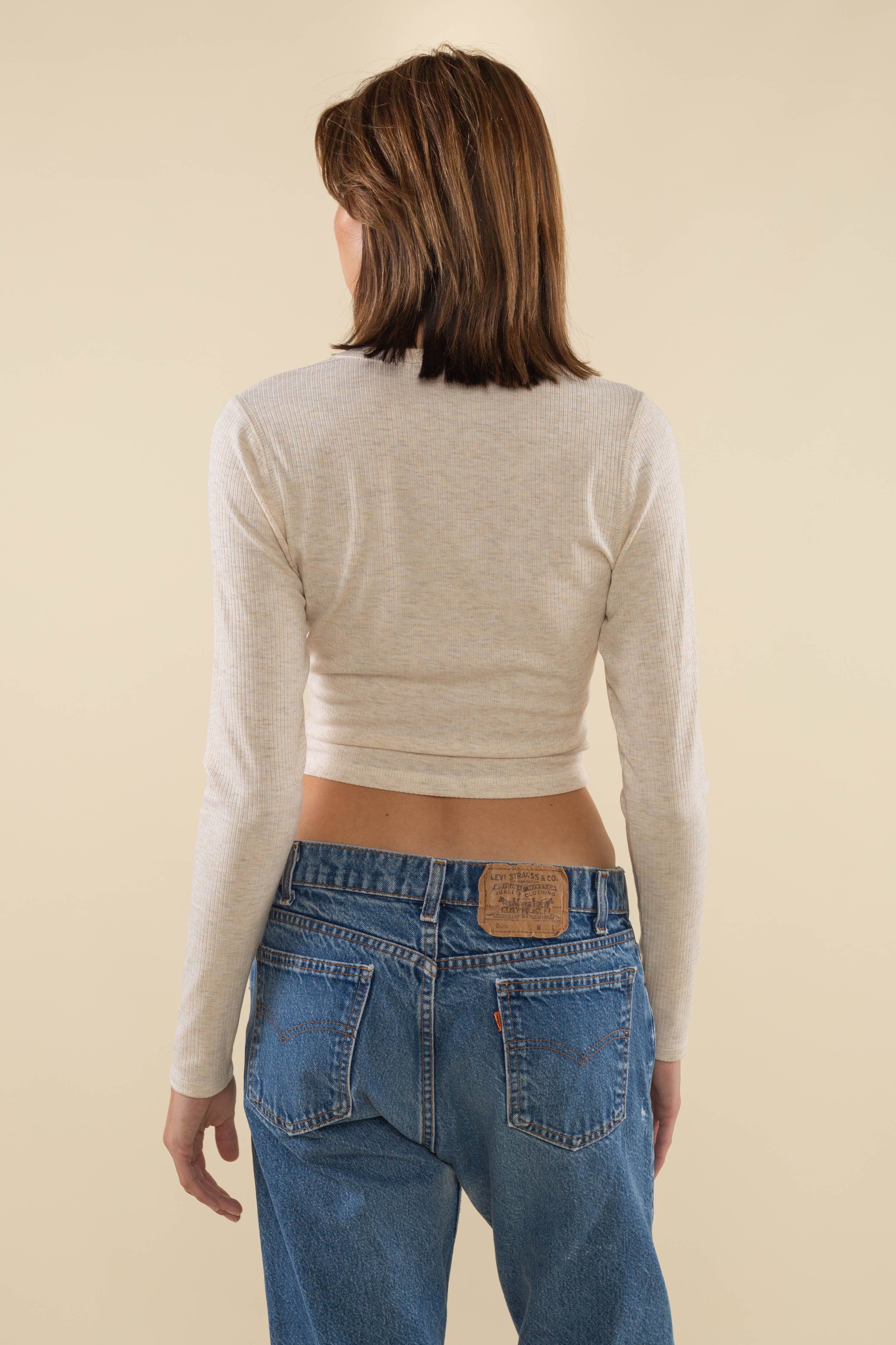 Quin | Crop Length Rib Long Sleeve Crewneck