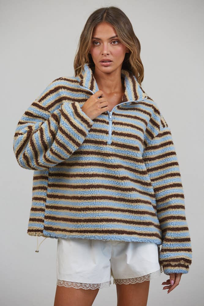 Angelica | Sherpa Striped Half Zip