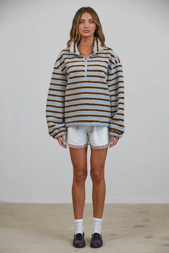 Angelica | Sherpa Striped Half Zip