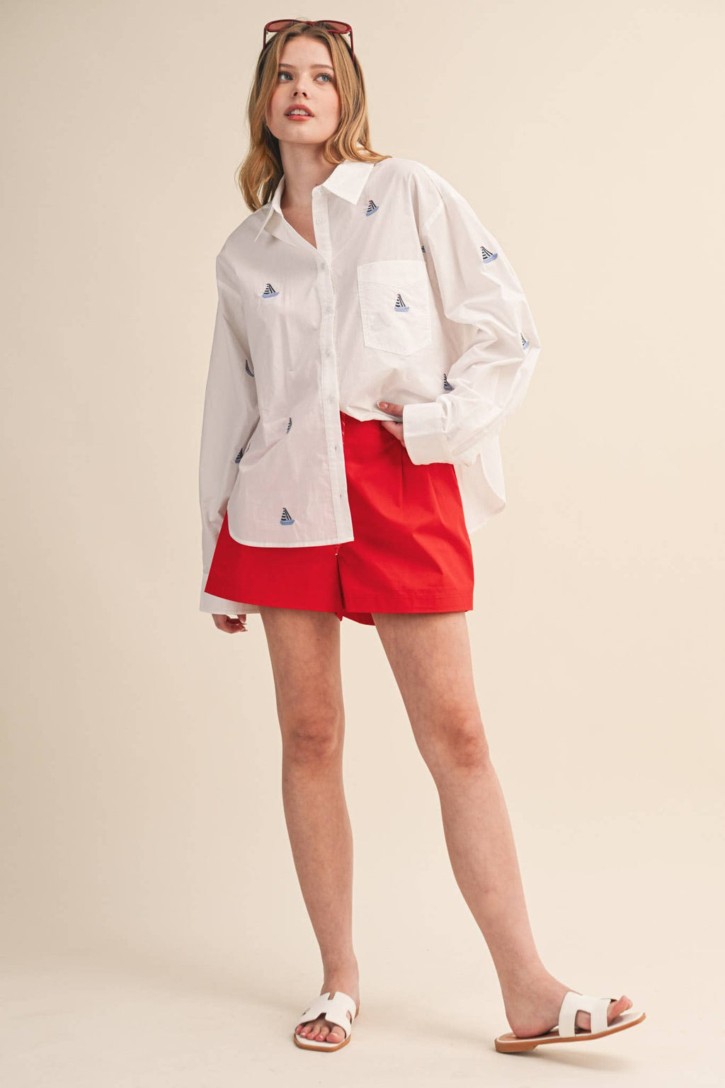 Sailboat | Embroidery Button Down Shirt