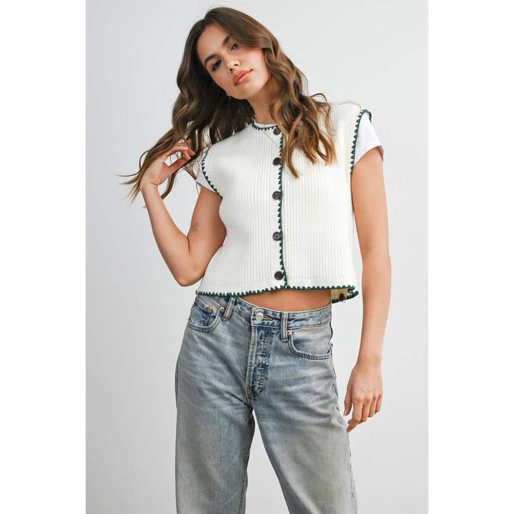 Sail | Contrast Trimmed Sleeveless Cardigan