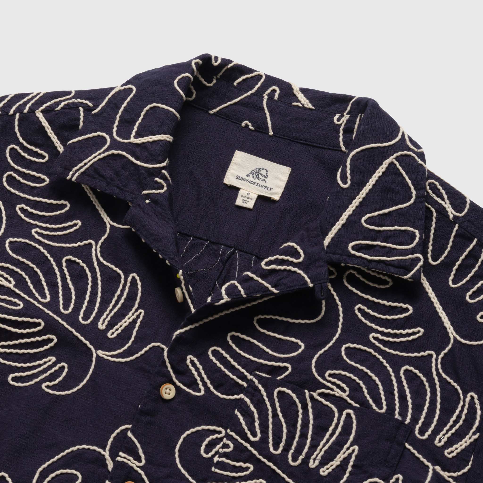 Beau | Leaf Embroidery Camp Collar Shirt