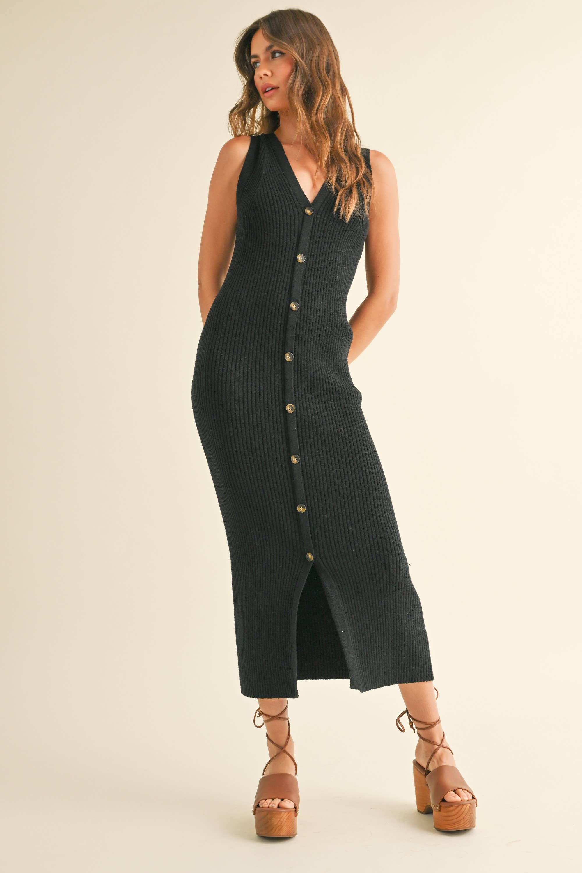 Harlow | Button Down Ribbed Knitted Long Dress