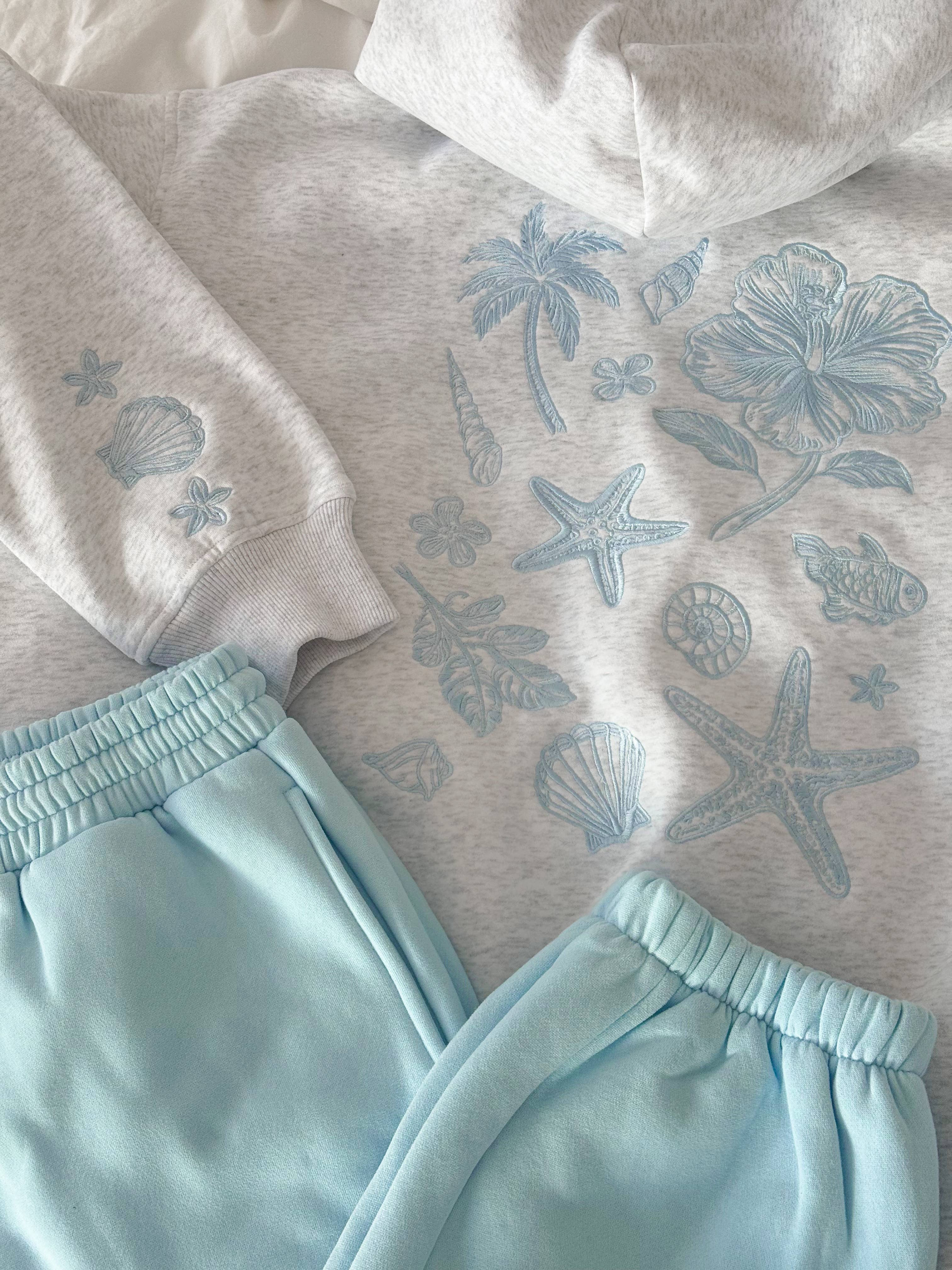 Pearl Grey | Tropical Embroider Hoodie