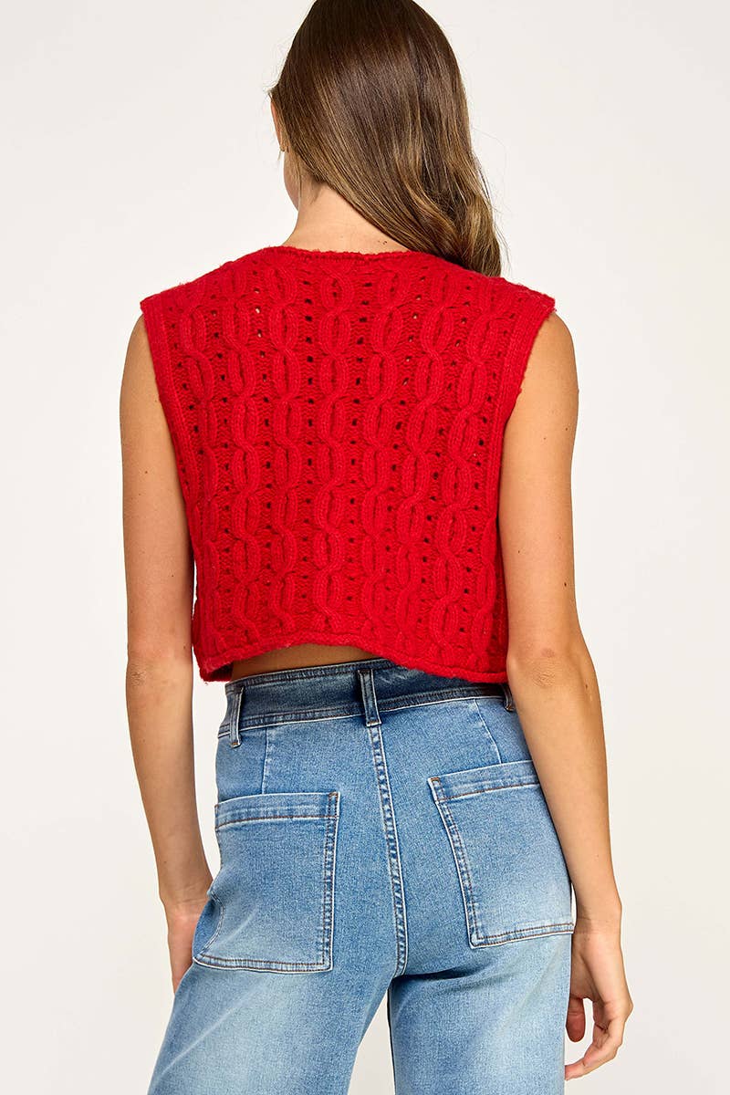 Anthem | Cable Knit Button Sleeveless Vest