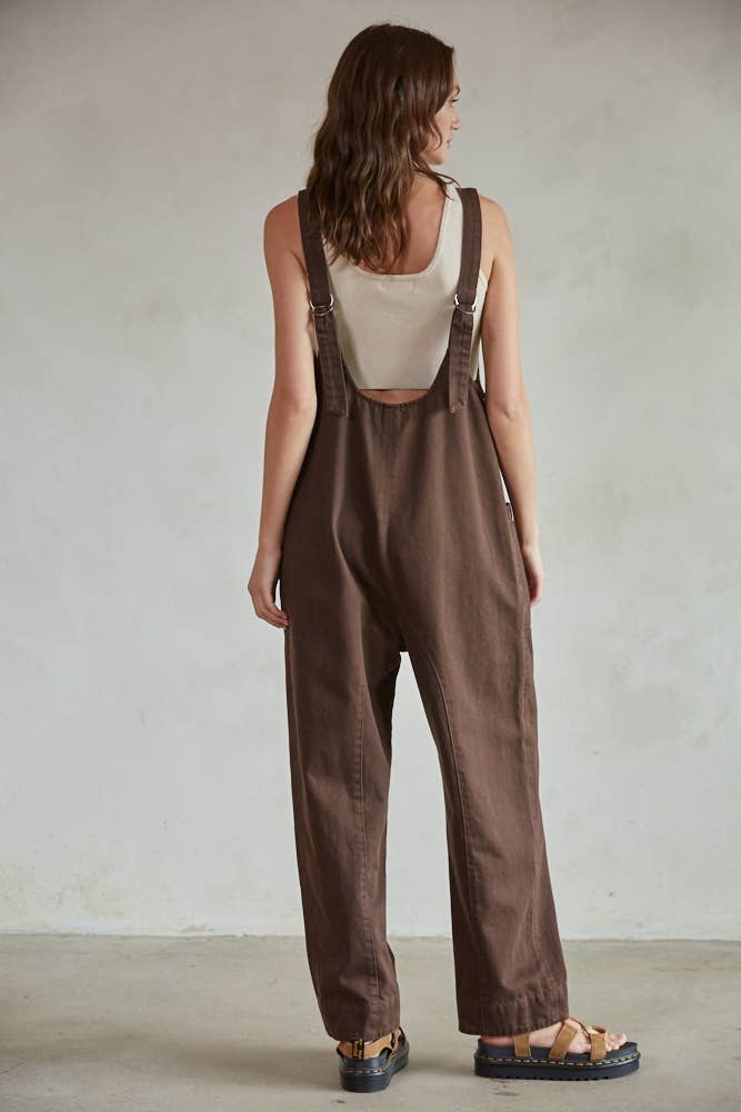 Maxine | Chocolate Denim Wide Leg Overalls