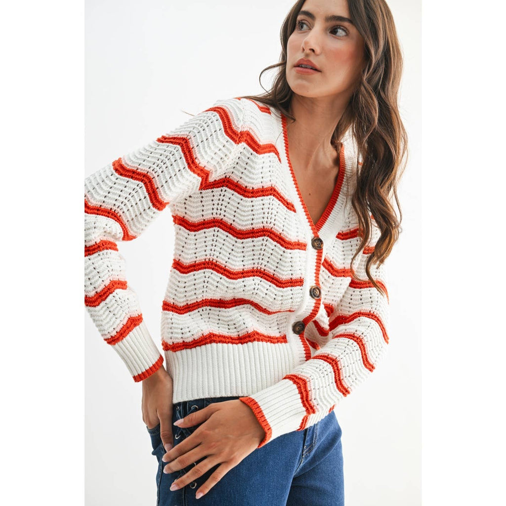 Rusti | 100% Cotton Stripe Knit Cardigan