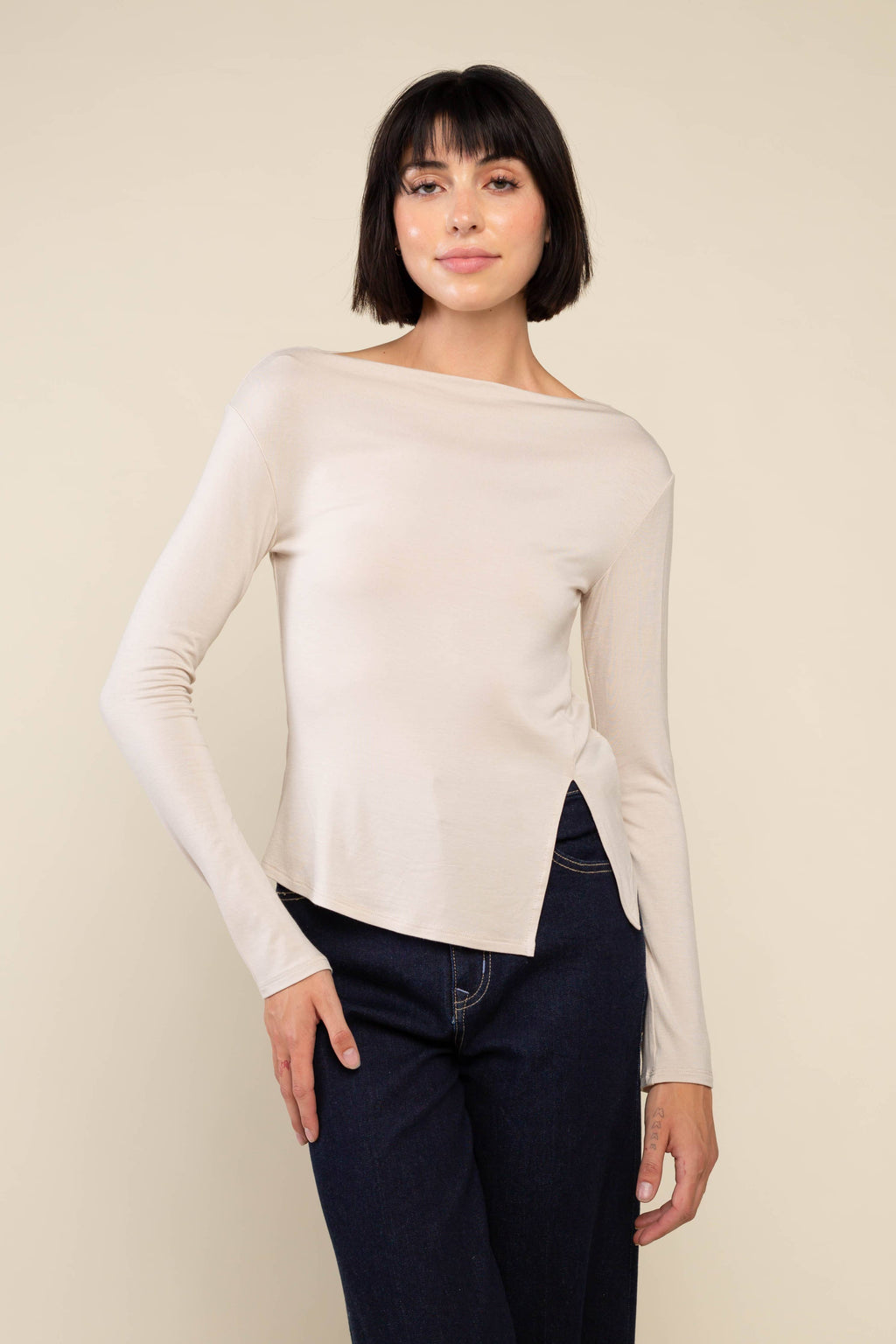 Salem | Long Sleeve Boat Neck Top | Bamboo Siro Basic