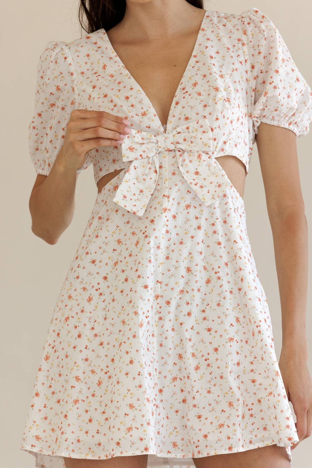Camille | 100% Cotton Floral Bow Mini Dress