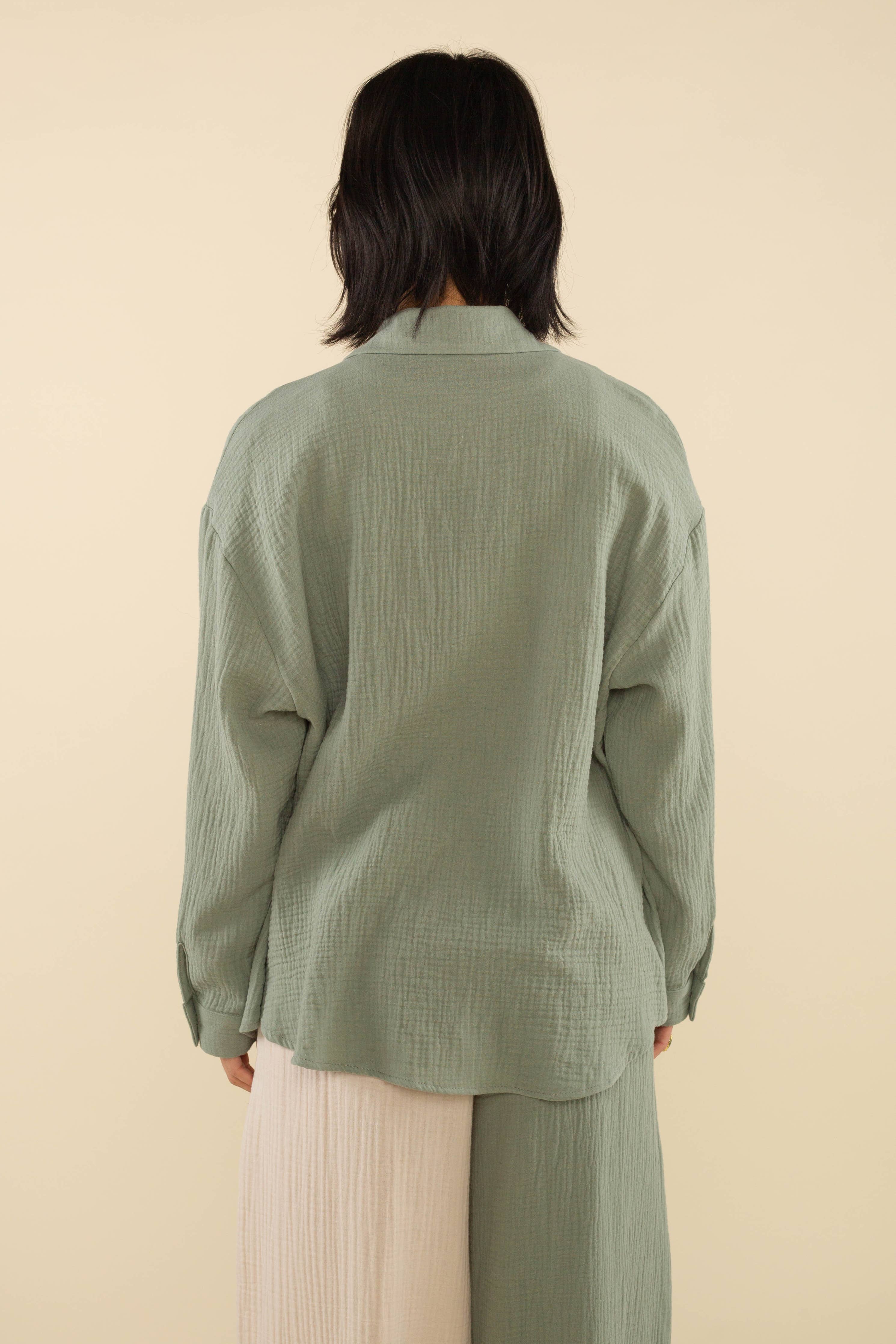 Sheri | Cotton Gauze Long Sleeve Button Up