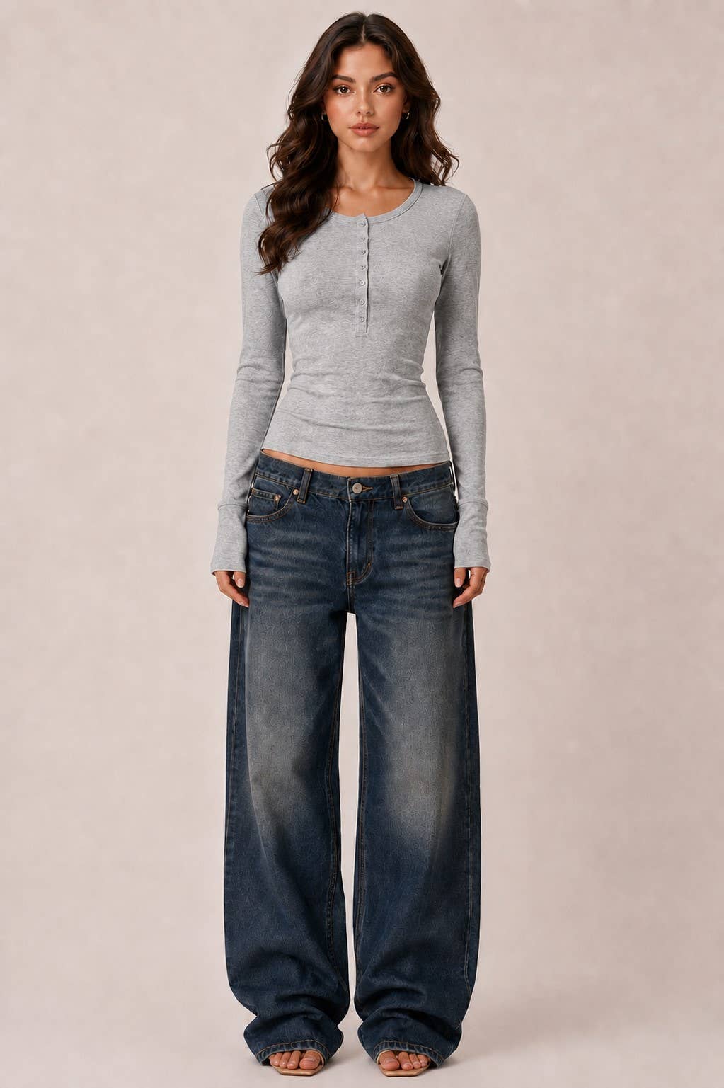 Brooke | Long Sleeve Crew Neck Button Henley Top
