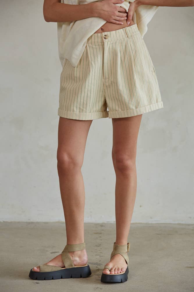 Soren Striped Wide Leg Shorts With Pockets