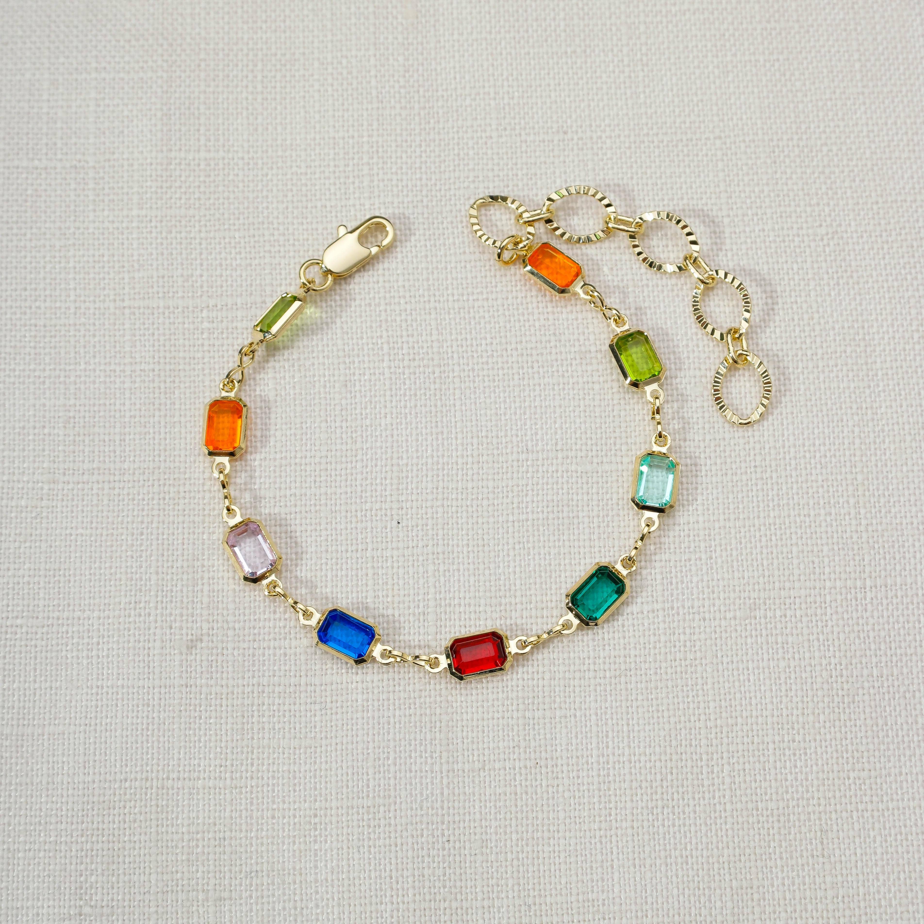 18k Gold Filled Multicolor Bracelet 7 Inch