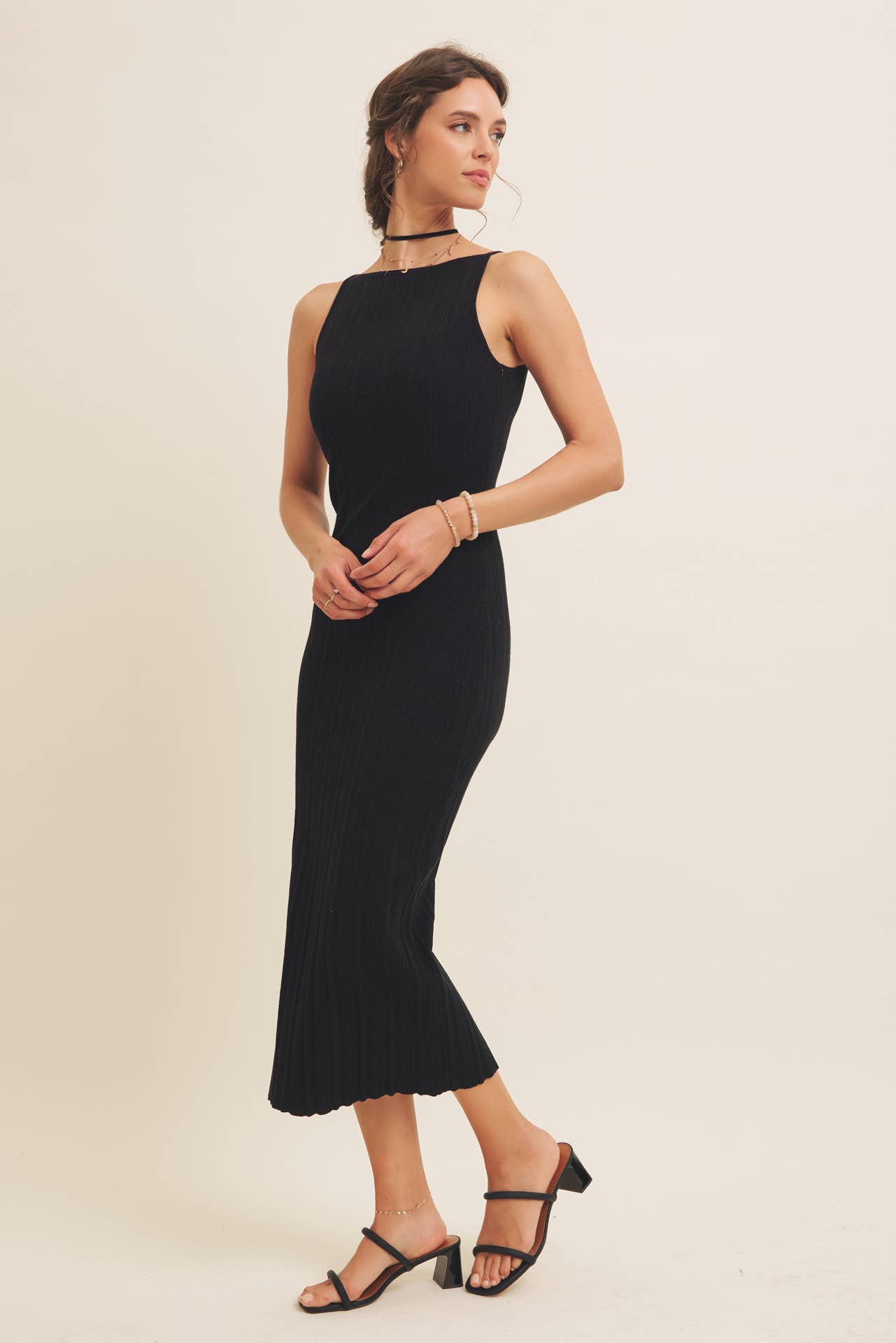 Stretchy Rib Sweater Midi Dress