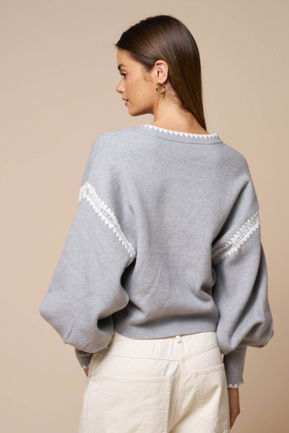 Monroe | Lace Trim Cropped Cardigan