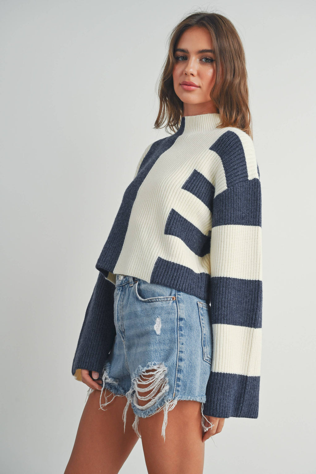 Cara | Color Block Mock Turtleneck Sweater