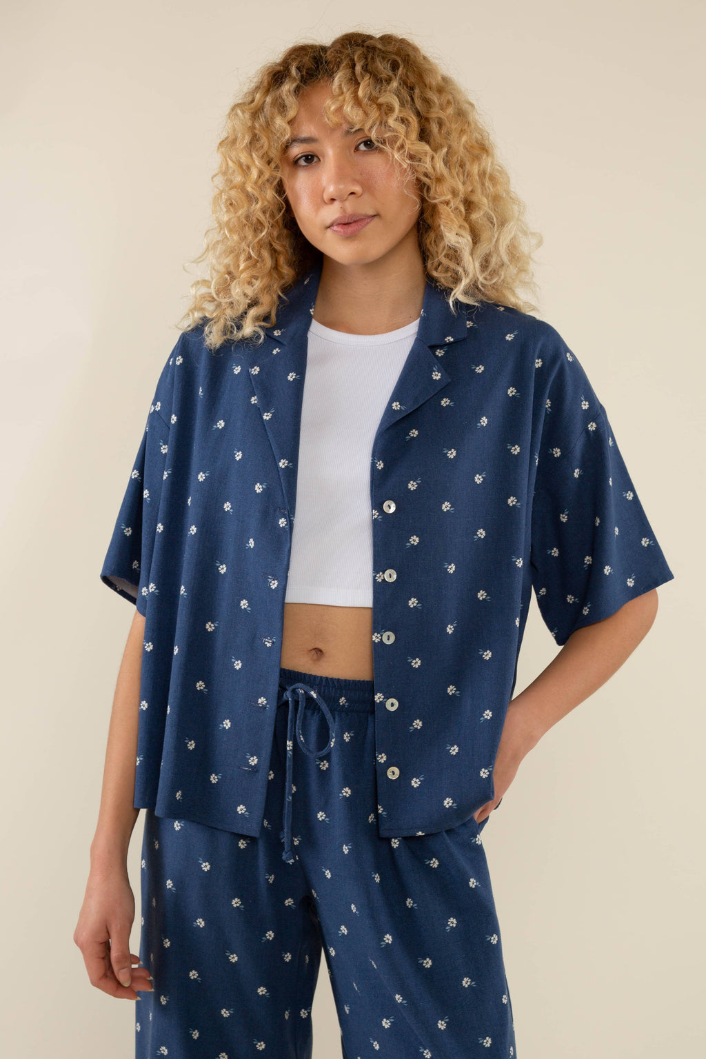 Luna | Boxy Button Up Shirt Ditsy Floral Blouse