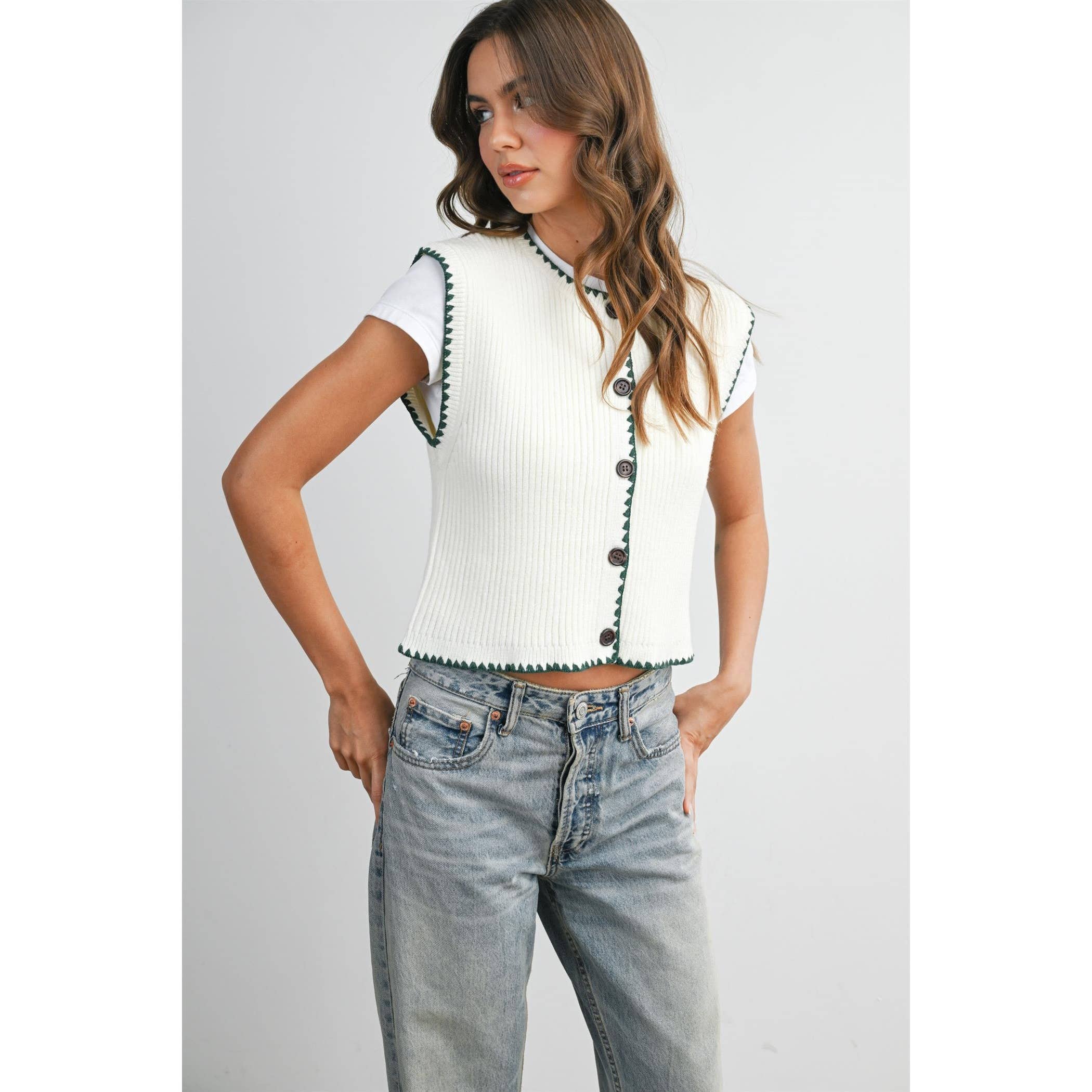 Sail | Contrast Trimmed Sleeveless Cardigan