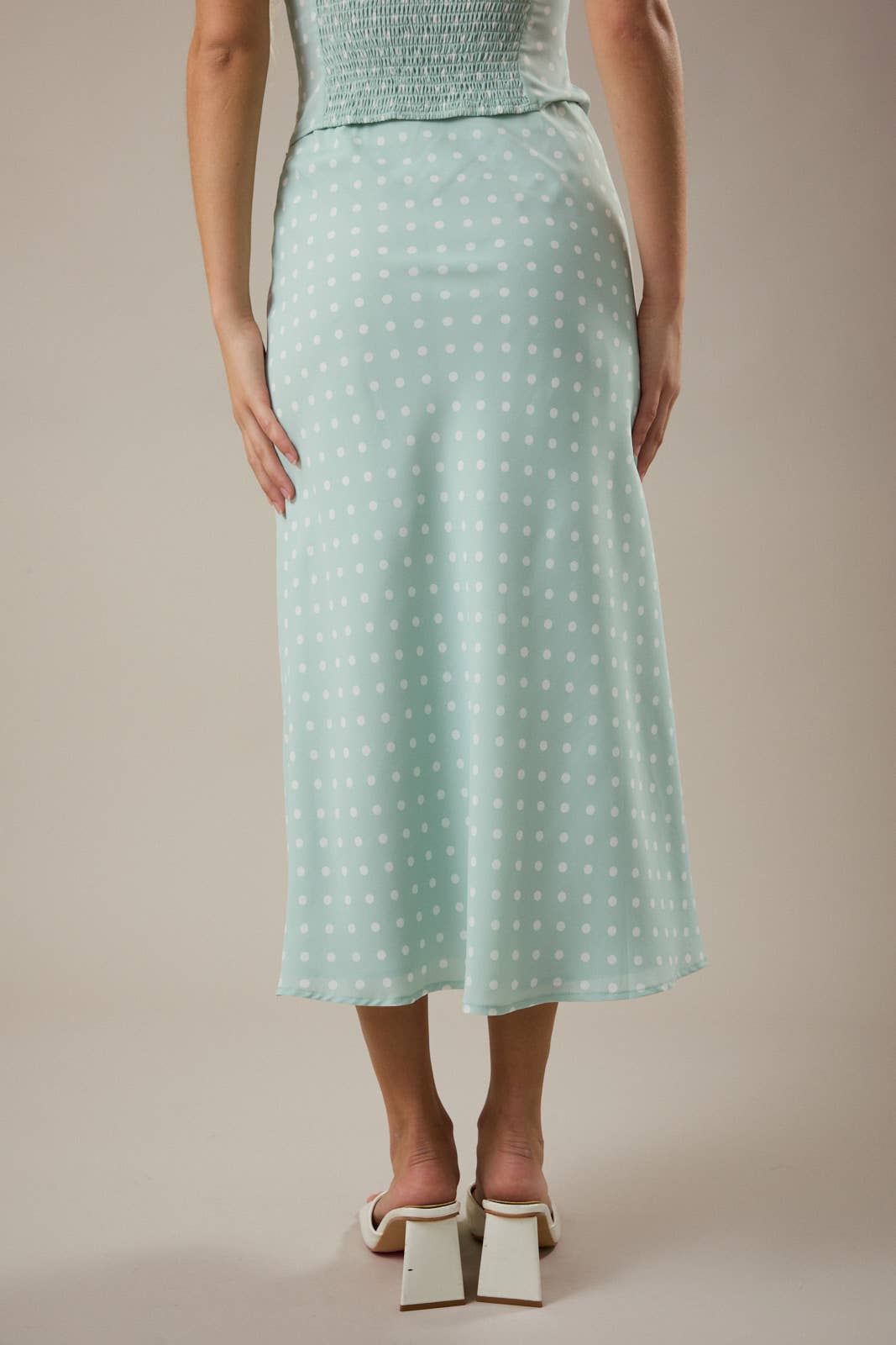 Minty | Attached Scarf Neck Polka Dot Tube Top & Skirt Set