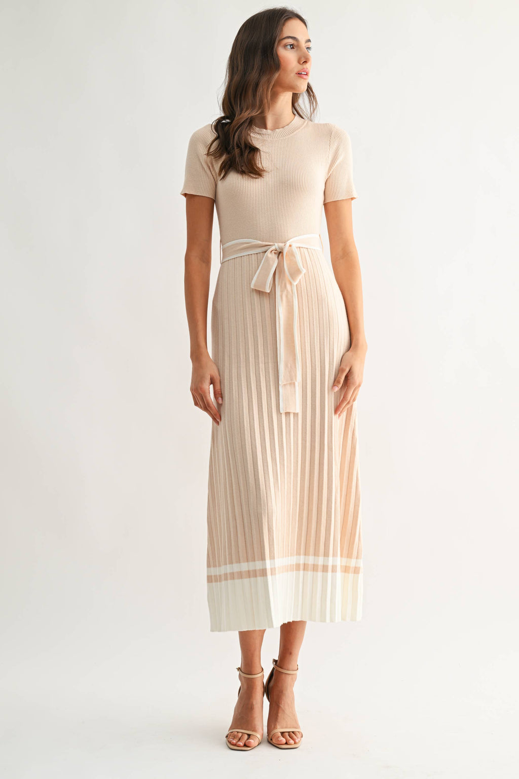 Margaret |  Ribbed Knit Midi Sweater Dress with Belt